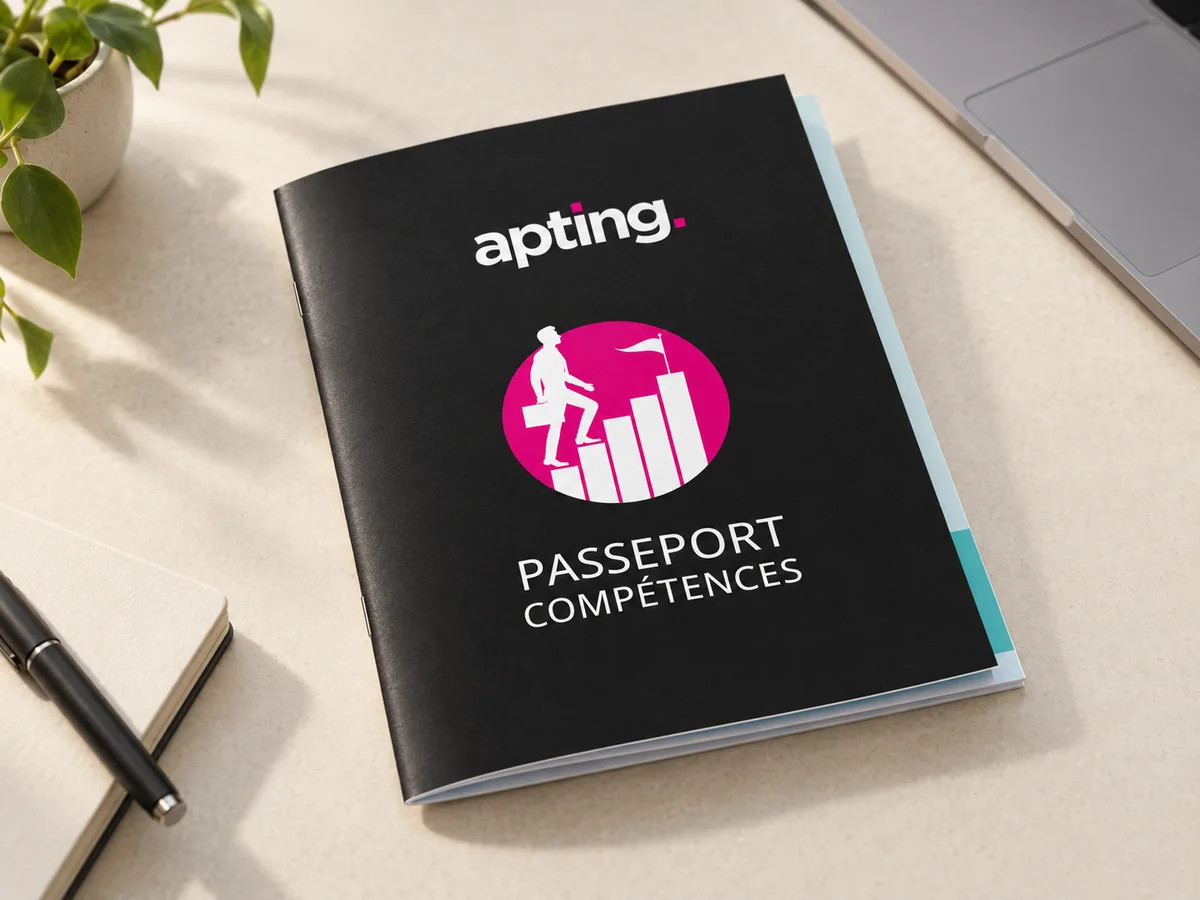 Le passeport compétences Apting photographié sur un bureau